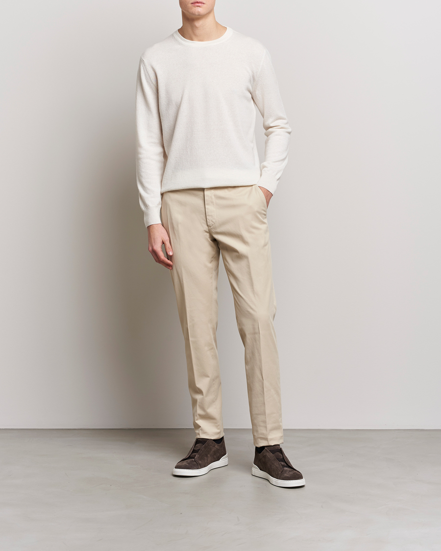 Herr | Tröjor | Zegna | Oasi Cashmere/Linen Crew Neck Sweater Off White