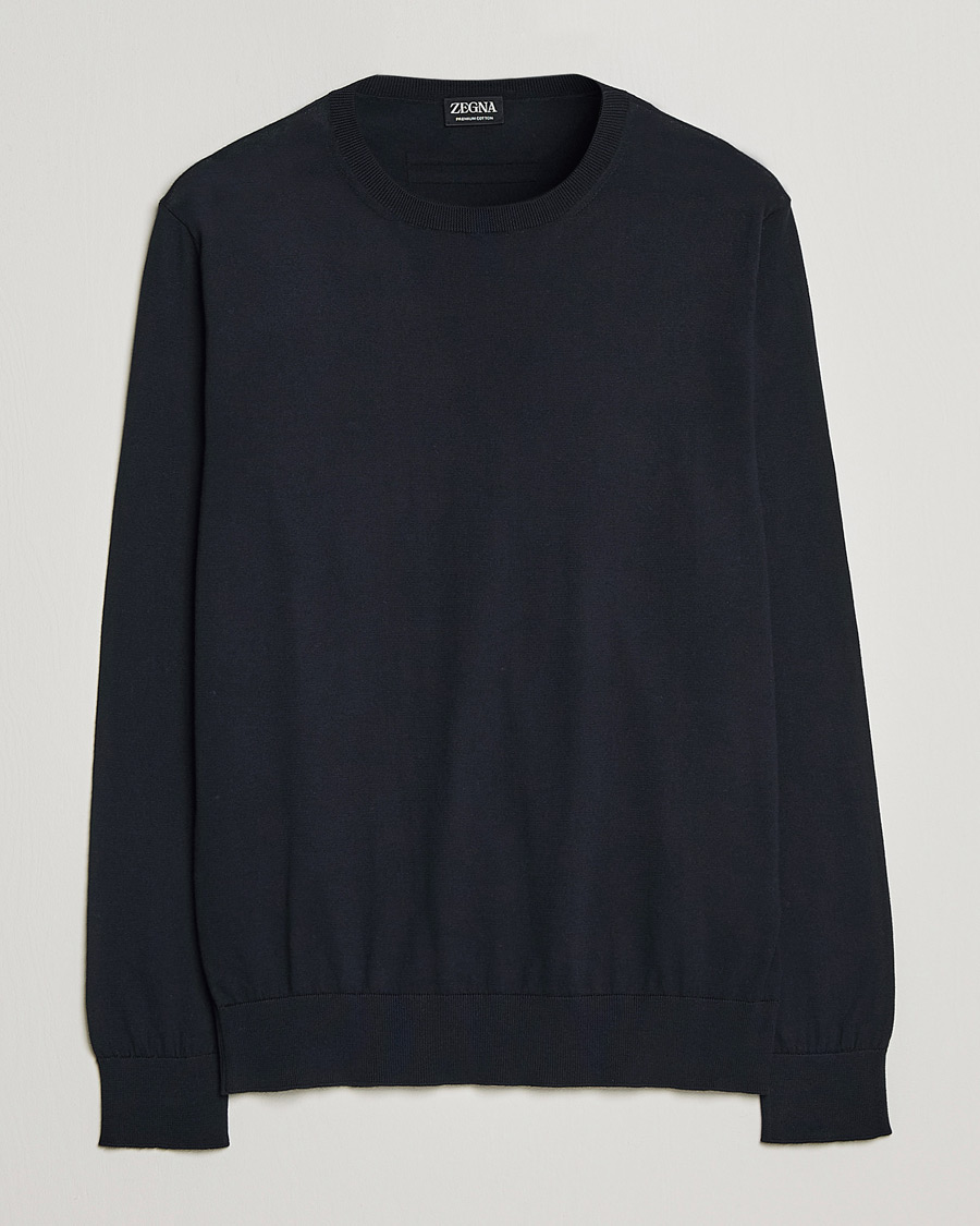 Herr | Tröjor | Zegna | Premium Cotton Crew Neck Sweater Navy