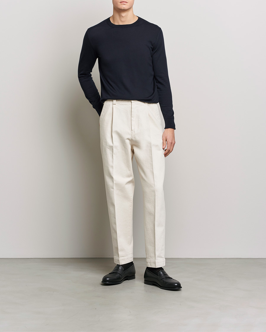 Herr | Tröjor | Zegna | Premium Cotton Crew Neck Sweater Navy