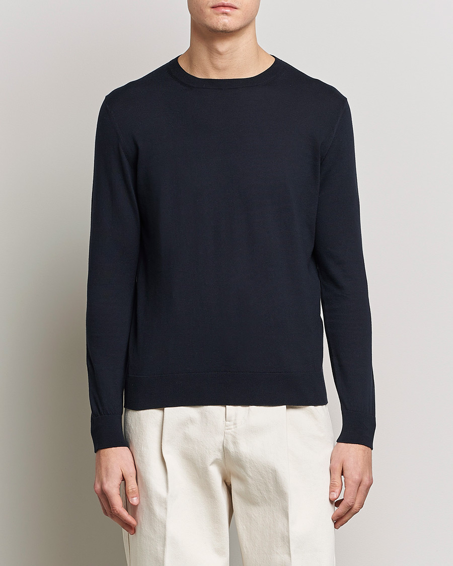 Herr | Tröjor | Zegna | Premium Cotton Crew Neck Sweater Navy