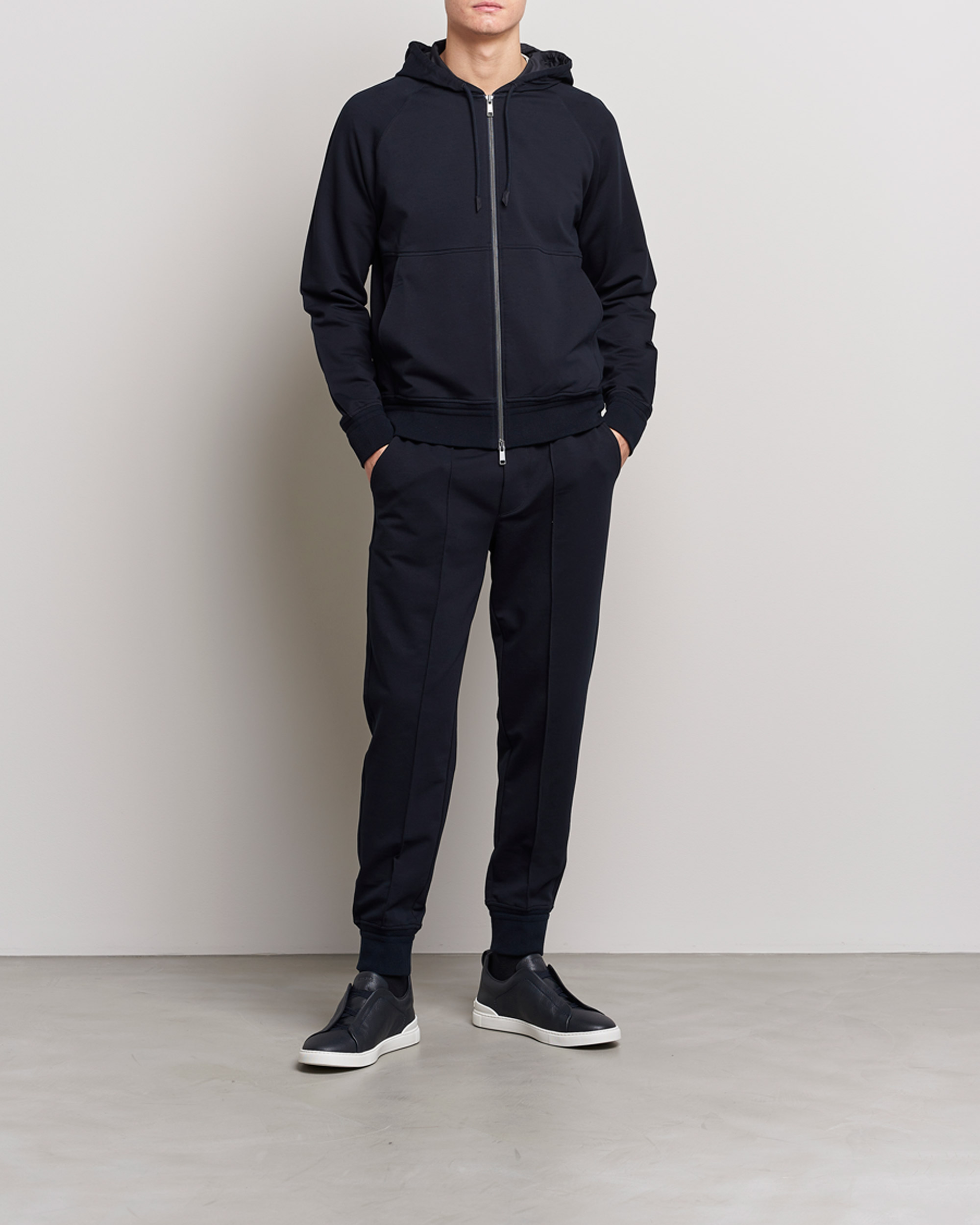 Herr | Byxor | Zegna | Cotton Stretch Joggers Navy