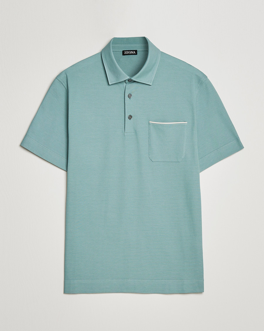 Herr | Pikéer | Zegna | Short Sleeve Pocket Polo Teal