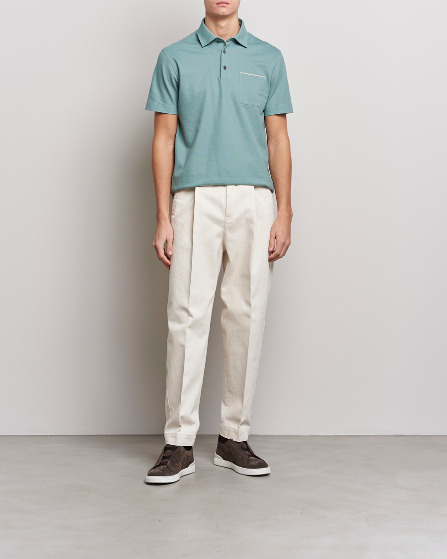 Herr | Pikéer | Zegna | Short Sleeve Pocket Polo Teal
