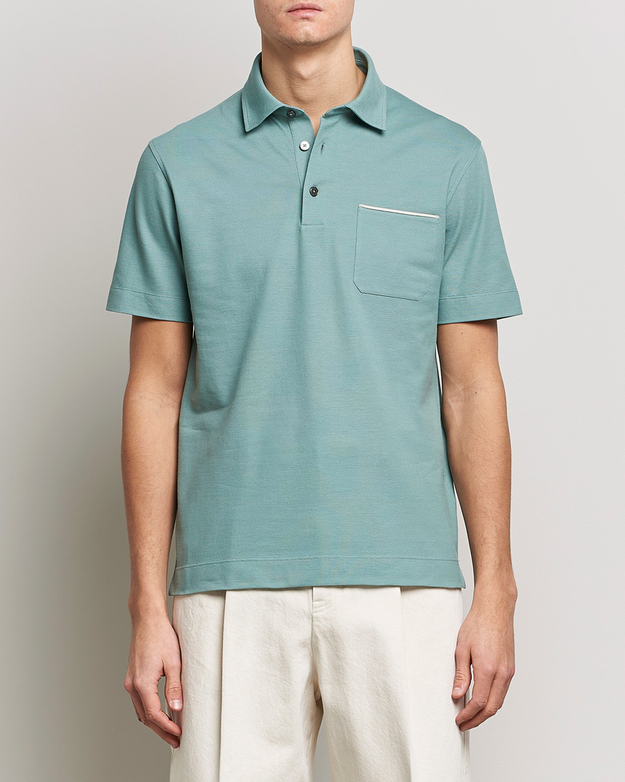Herr | Pikéer | Zegna | Short Sleeve Pocket Polo Teal