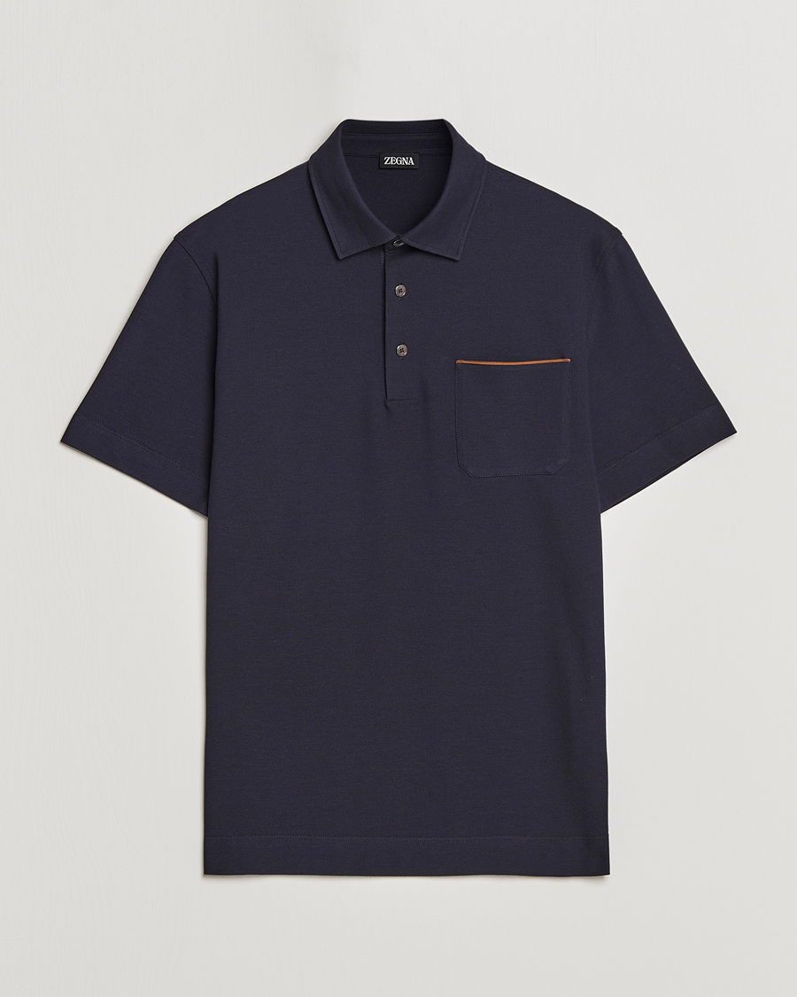 Herr | Pikéer | Zegna | Short Sleeve Pocket Polo Navy