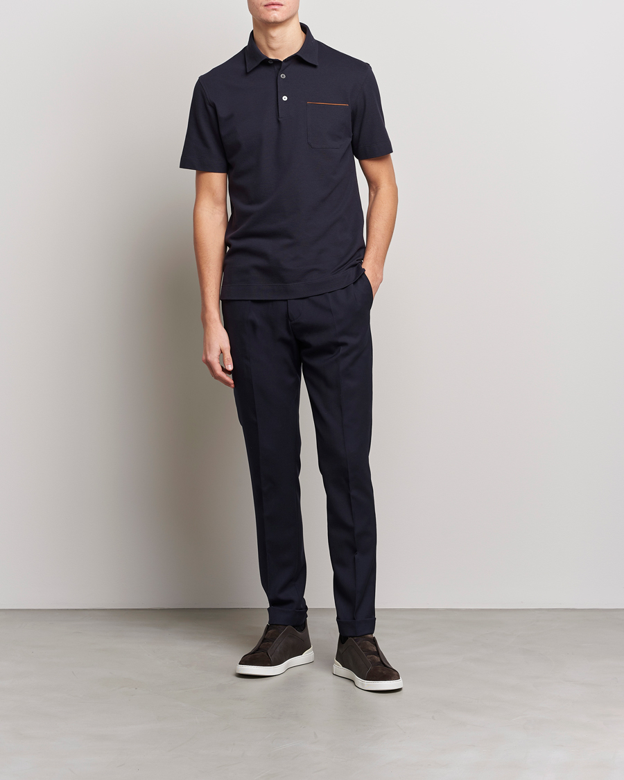 Herr | Pikéer | Zegna | Short Sleeve Pocket Polo Navy