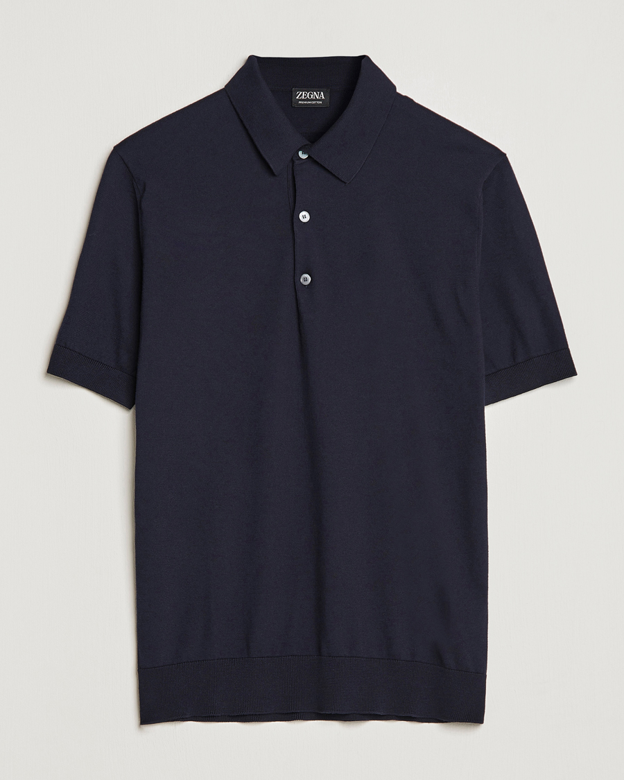 Herr | Pikéer | Zegna | Premium Cotton Knitted Polo Navy