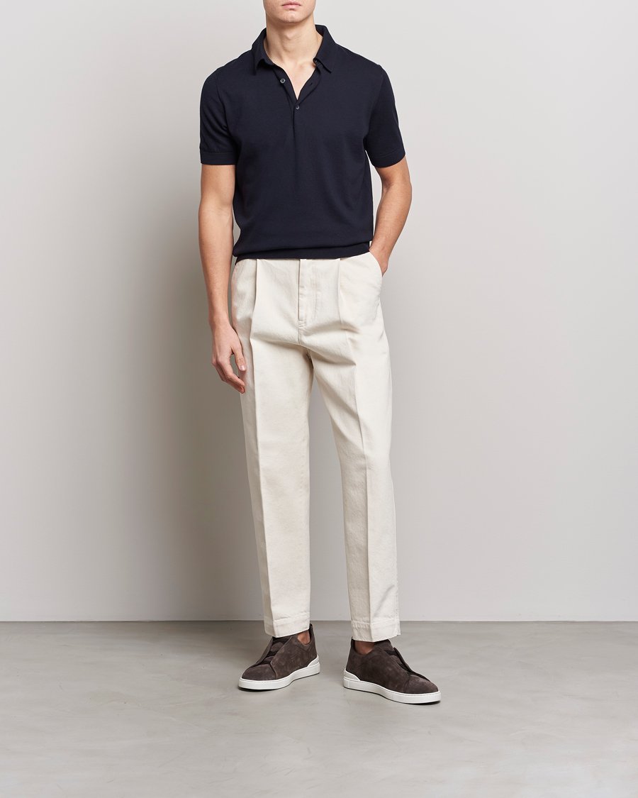 Herr | Pikéer | Zegna | Premium Cotton Knitted Polo Navy