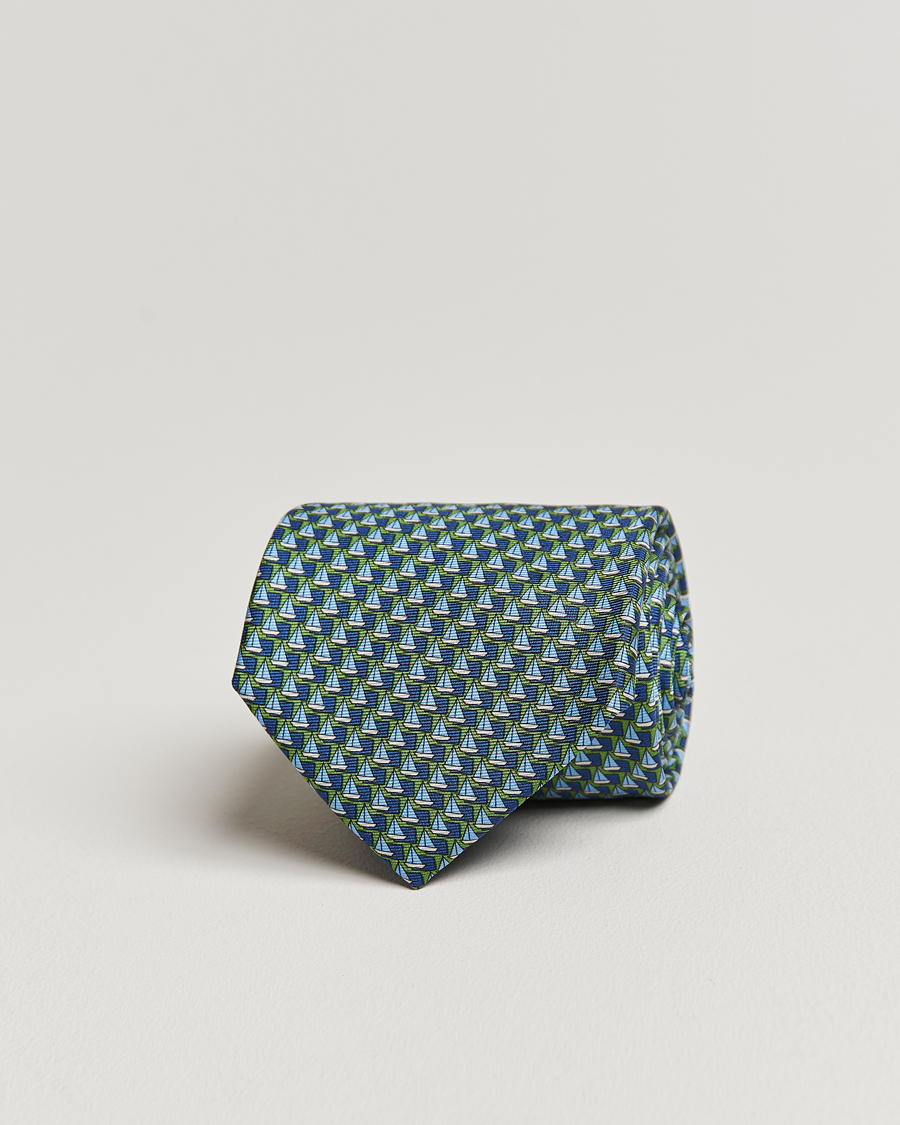 Herr | Zegna Boat Printed Silk Tie Green | Zegna | Boat Printed Silk Tie Green