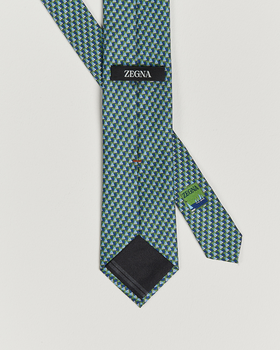 Herr | Zegna Boat Printed Silk Tie Green | Zegna | Boat Printed Silk Tie Green