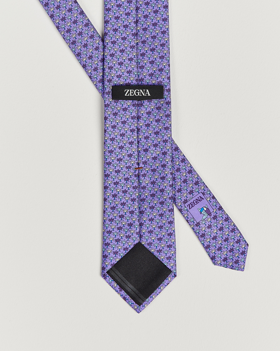Herr | Zegna Palm Tree Printed Silk Tie Purple | Zegna | Palm Tree Printed Silk Tie Purple