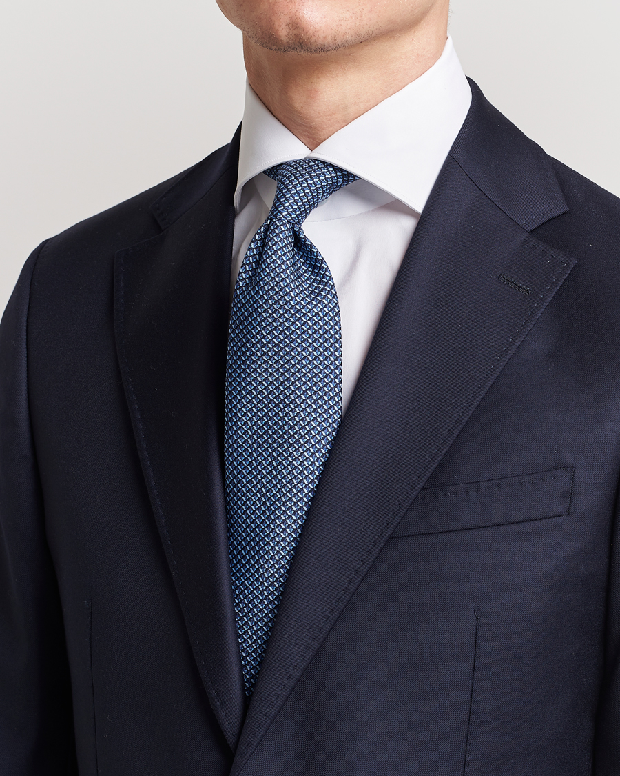 Herr | Zegna Geometrical Print Silk Tie Navy | Zegna | Geometrical Print Silk Tie Navy