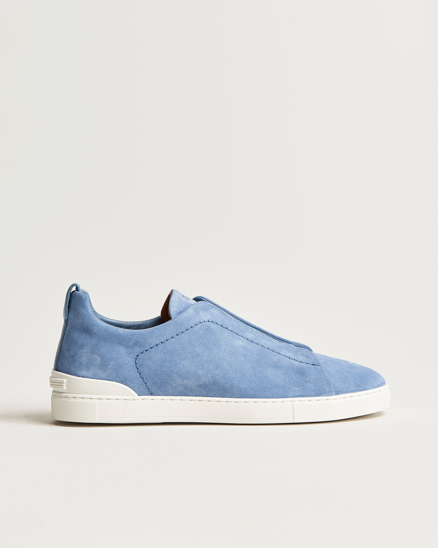 Herr | Zegna Triple Stitch Sneakers Light Blue Suede | Zegna | Triple Stitch Sneakers Light Blue Suede