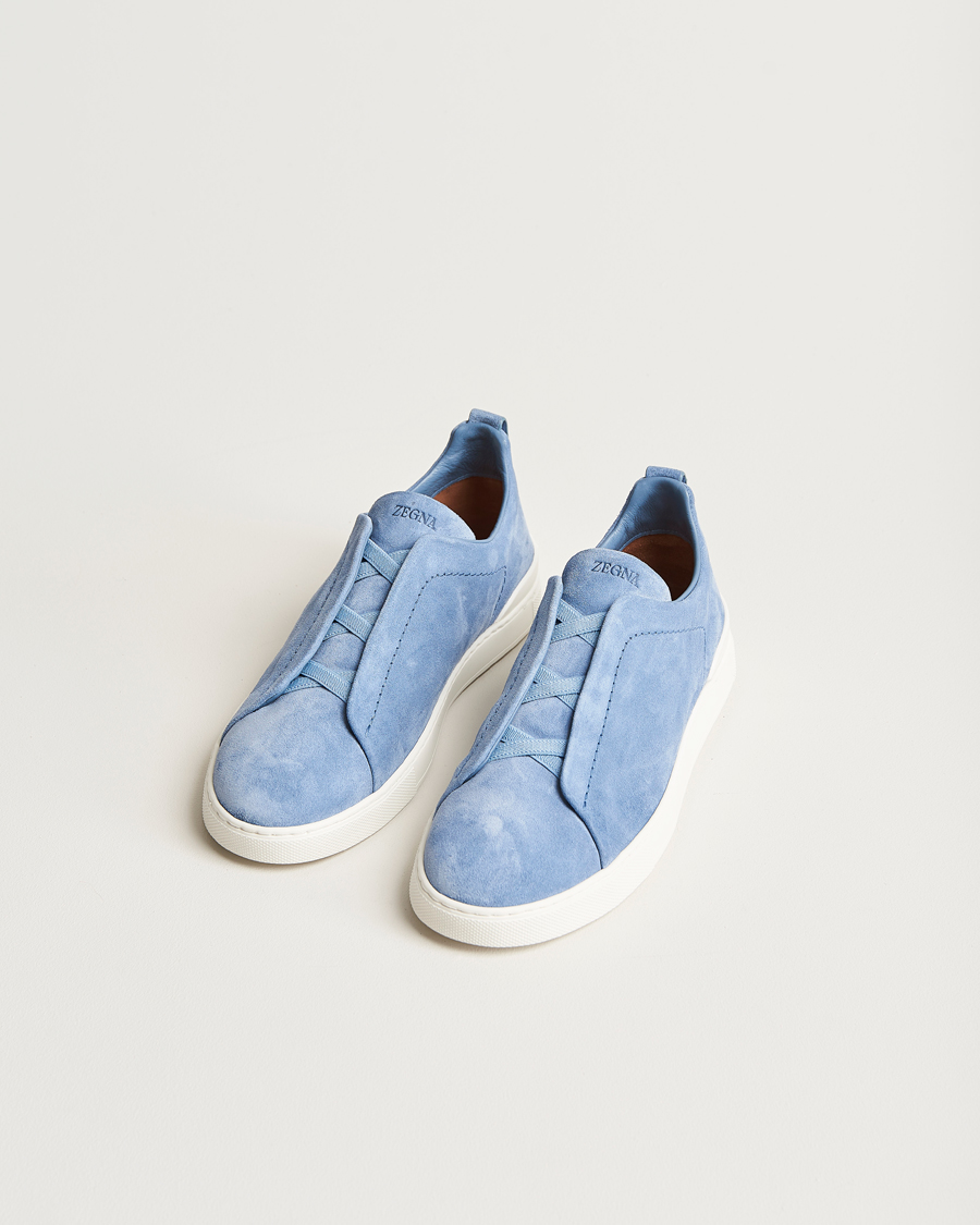 Herr | Zegna Triple Stitch Sneakers Light Blue Suede | Zegna | Triple Stitch Sneakers Light Blue Suede