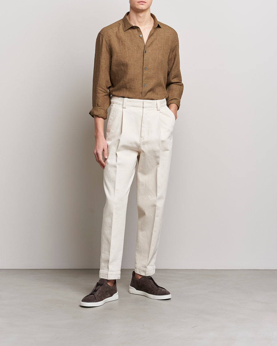 Herr | Skjortor | Zegna | Slim Fit Linen Shirt Olive