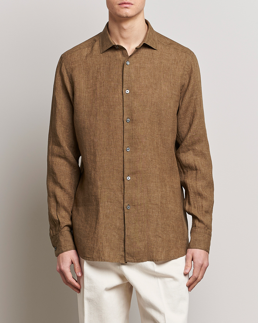 Herr | Skjortor | Zegna | Slim Fit Linen Shirt Olive