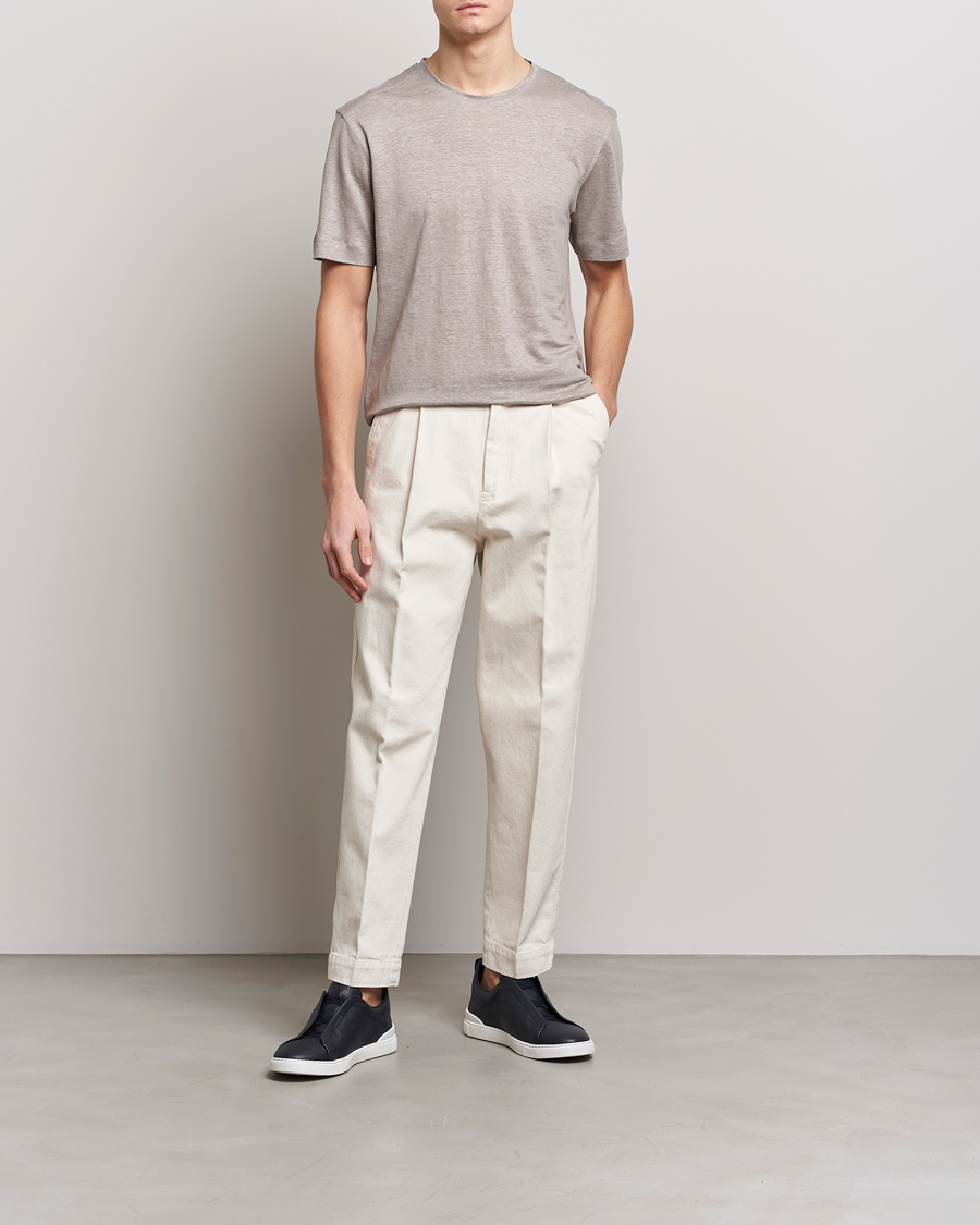 Herr | T-Shirts | Zegna | Pure Linen T-Shirt Taupe