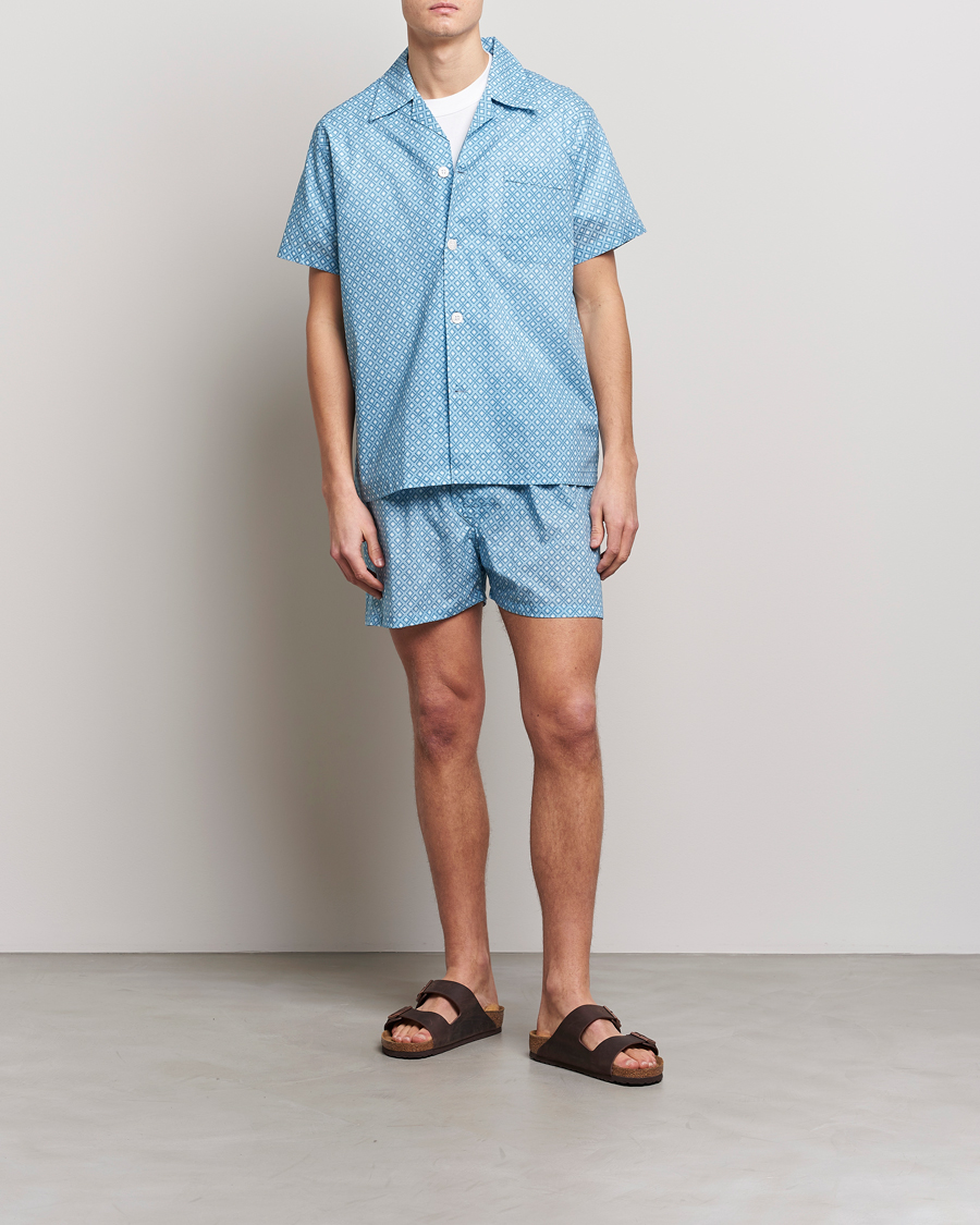 Herr | Pyjamas & Morgonrockar | Derek Rose | Shortie Printed Cotton Pyjama Set Blue