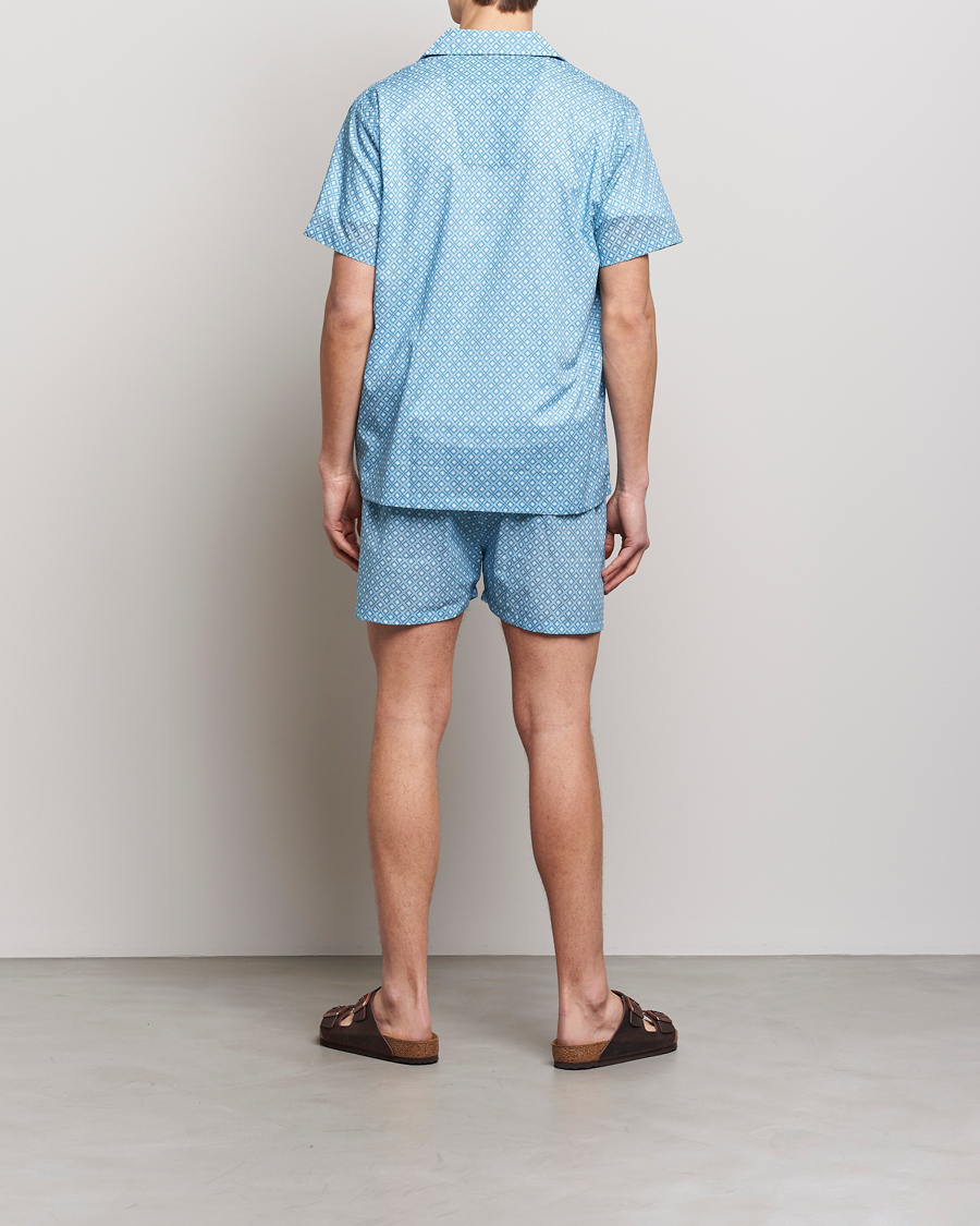 Herr | Pyjamas | Derek Rose | Shortie Printed Cotton Pyjama Set Blue