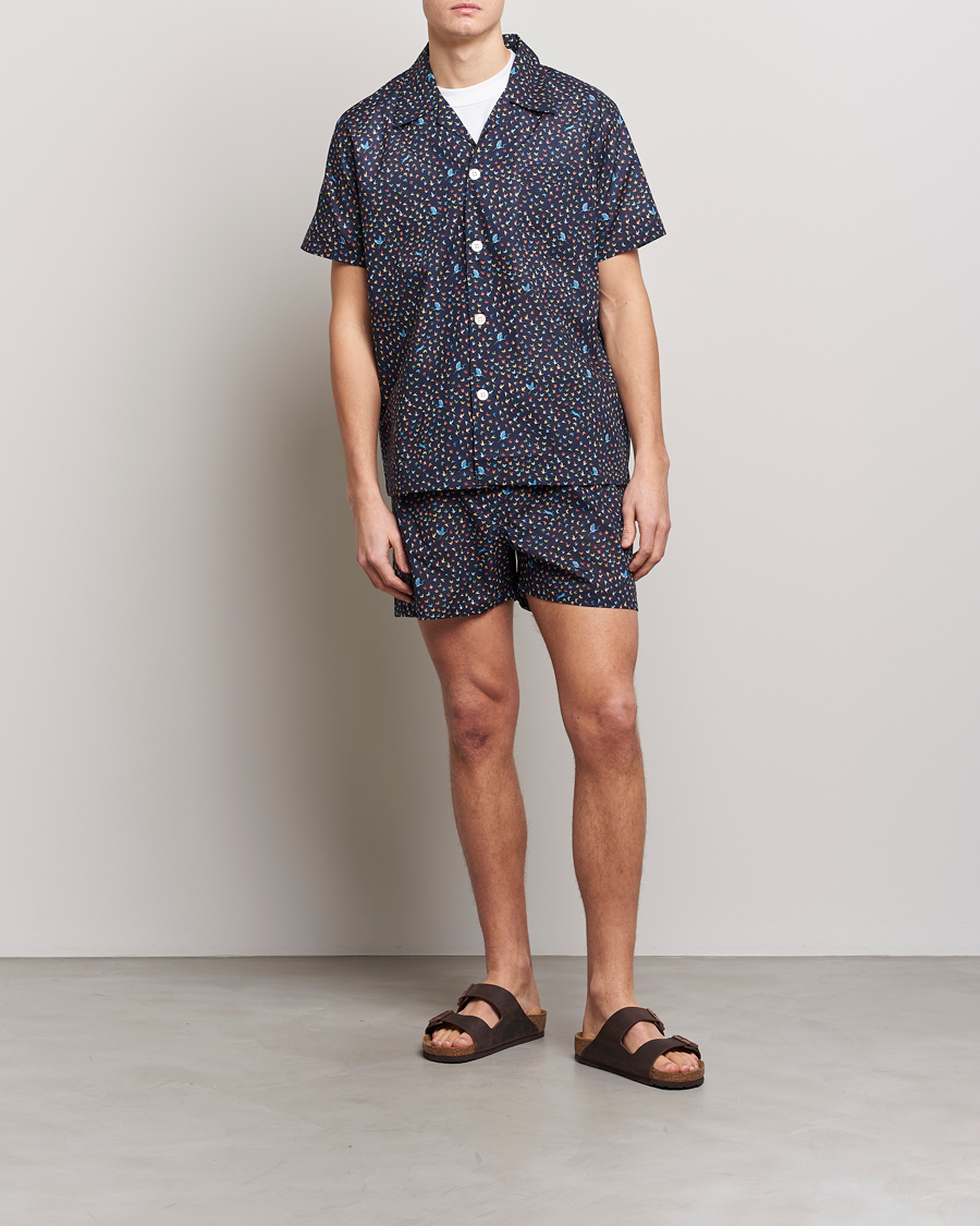 Herr | Pyjamas & Morgonrockar | Derek Rose | Shortie Printed Cotton Pyjama Set Navy Multi