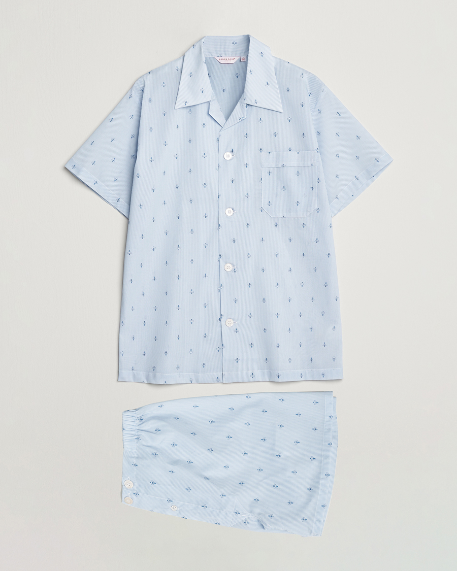 Herr | Pyjamas & Morgonrockar | Derek Rose | Shortie Printed Cotton Pyjama Set Blue