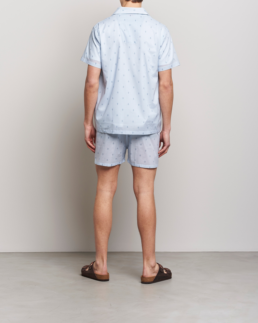 Herr | Pyjamas | Derek Rose | Shortie Printed Cotton Pyjama Set Blue