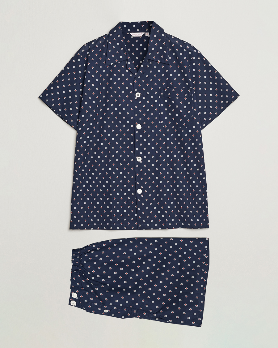 Herr | Pyjamas & Morgonrockar | Derek Rose | Shortie Printed Cotton Pyjama Set Navy