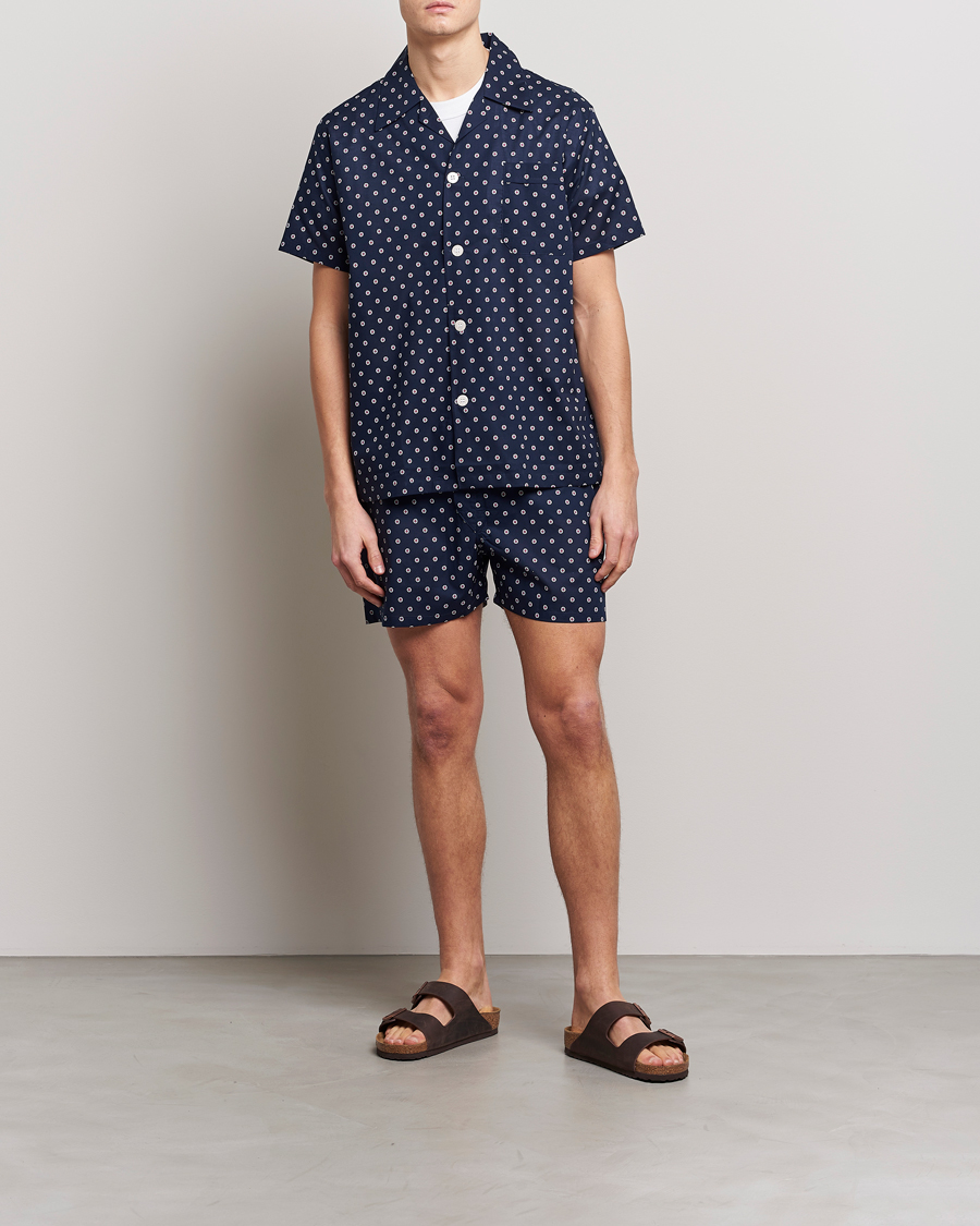 Herr | Pyjamas & Morgonrockar | Derek Rose | Shortie Printed Cotton Pyjama Set Navy