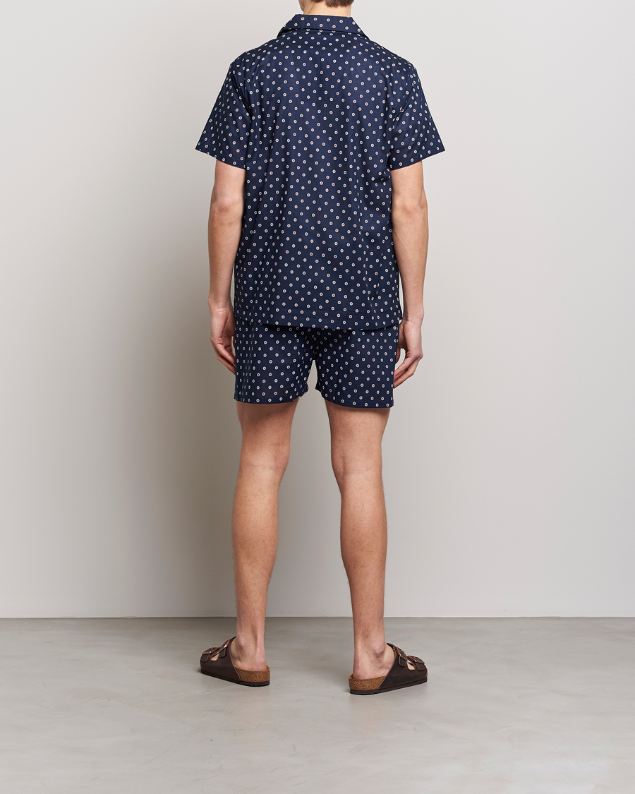 Herr | Pyjamasset | Derek Rose | Shortie Printed Cotton Pyjama Set Navy