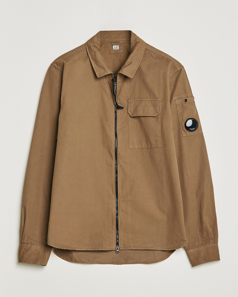 Herr | Skjortor | C.P. Company | Garment Dyed Gabardine Zip Shirt Jacket Khaki brown