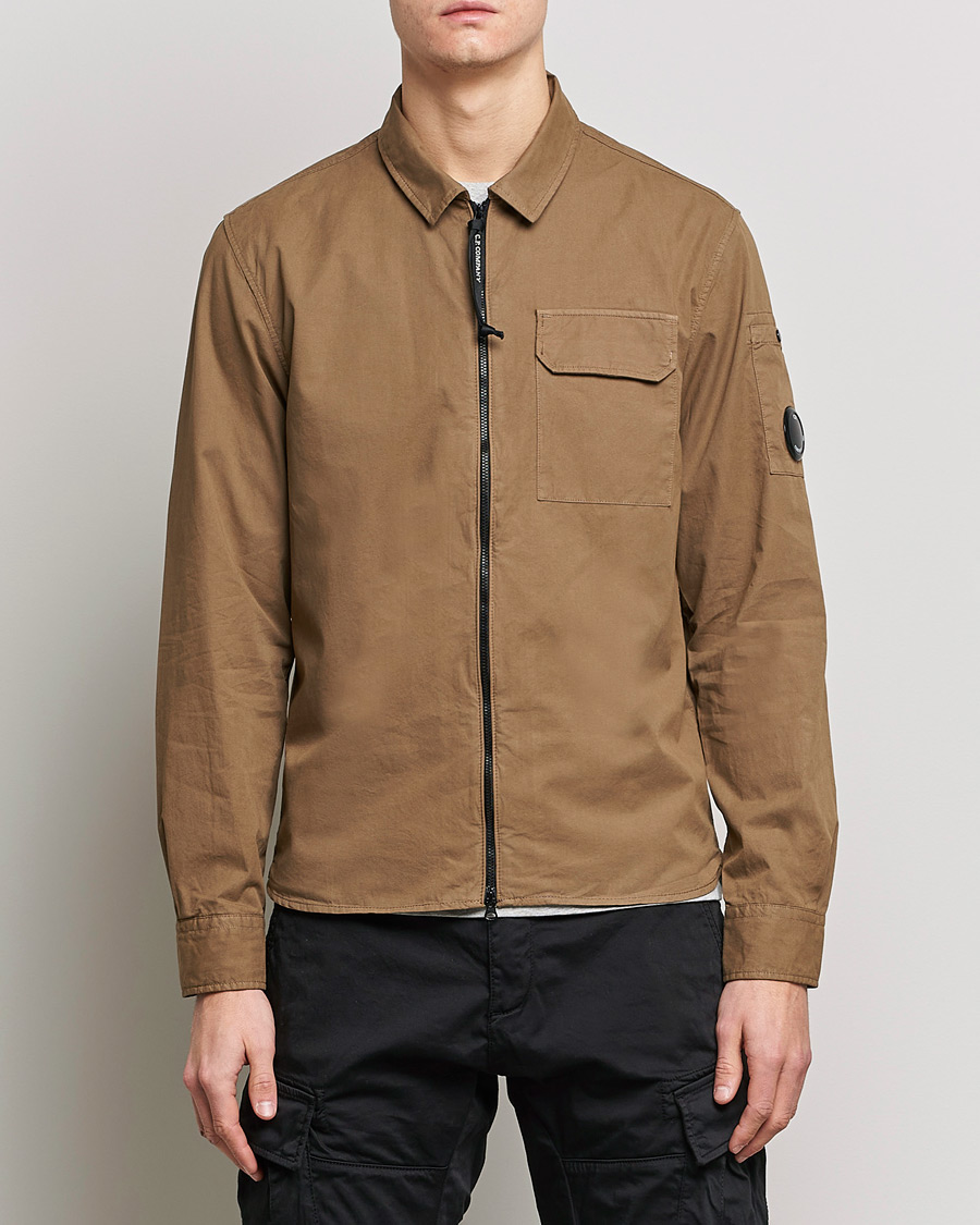 Herr | C.P. Company | C.P. Company | Garment Dyed Gabardine Zip Shirt Jacket Khaki brown