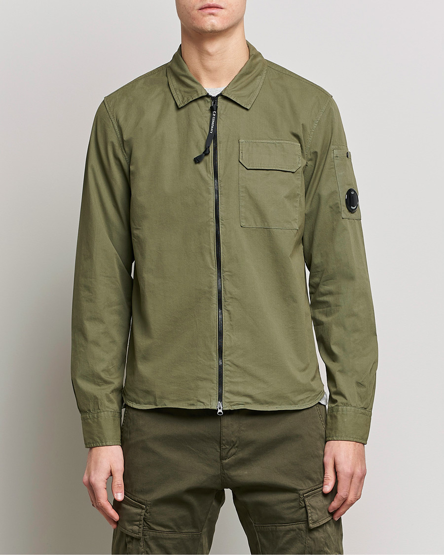 Herr | Overshirts | C.P. Company | Garment Dyed Gabardine Zip Shirt Jacket Olive