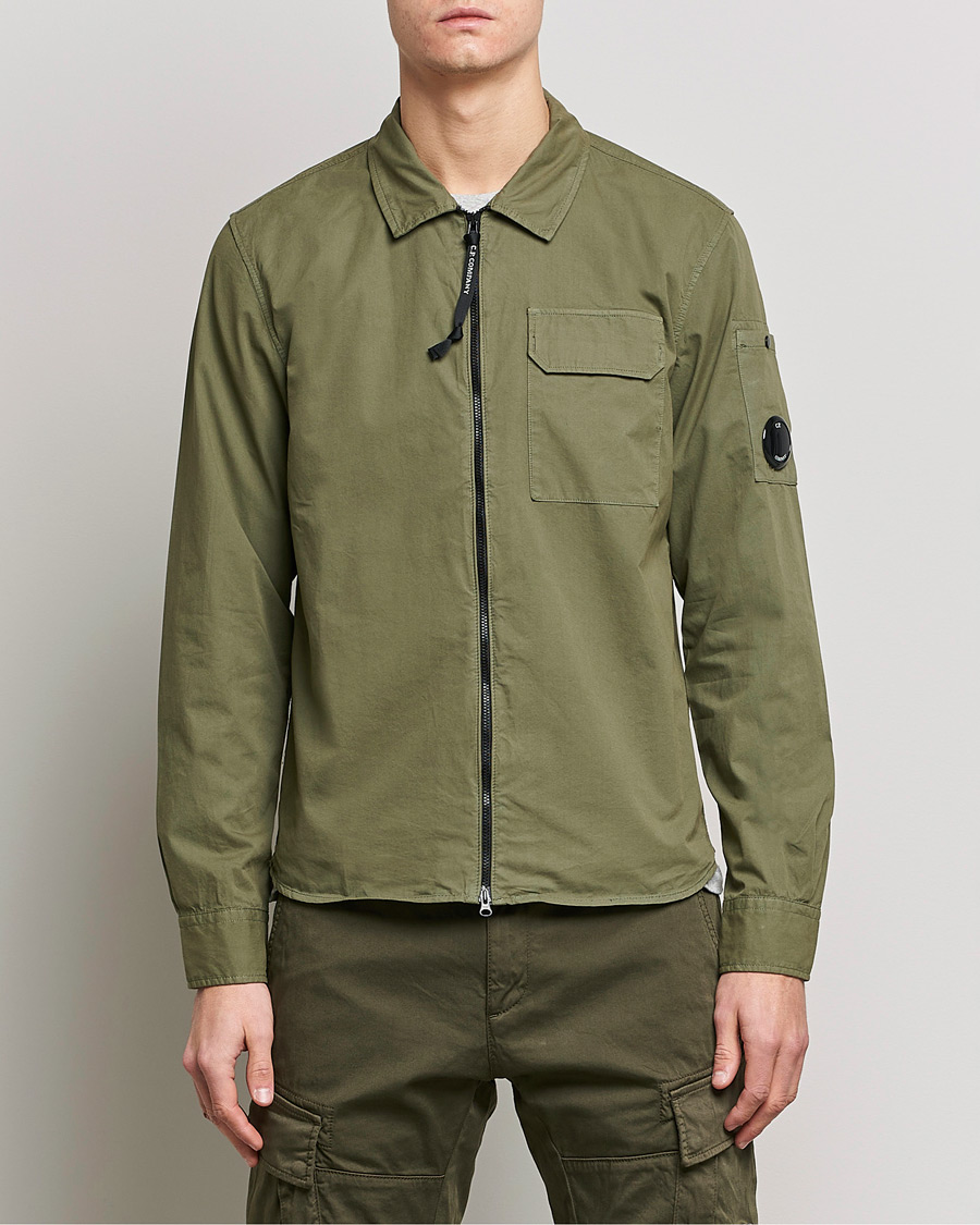 Herr | Skjortor | C.P. Company | Garment Dyed Gabardine Zip Shirt Jacket Olive