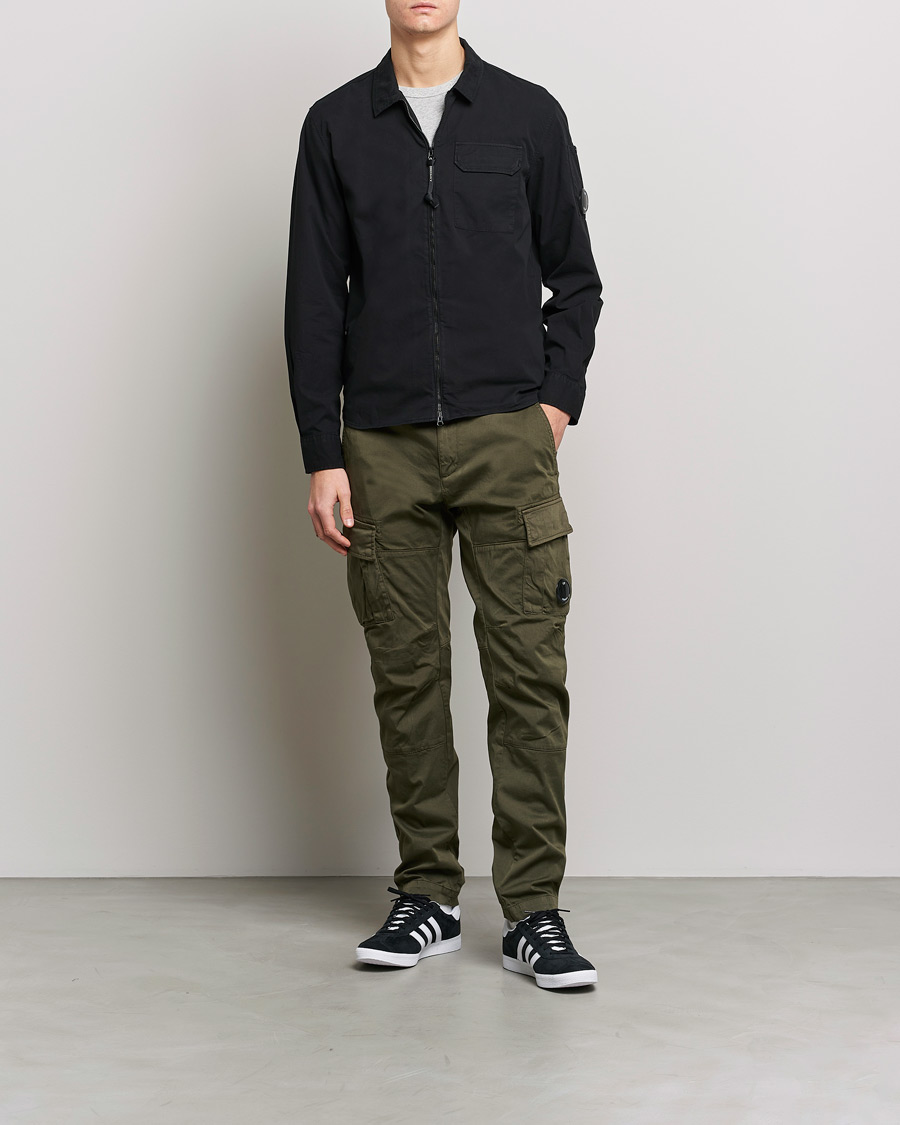 Herr | Skjortor | C.P. Company | Garment Dyed Gabardine Zip Shirt Jacket Black