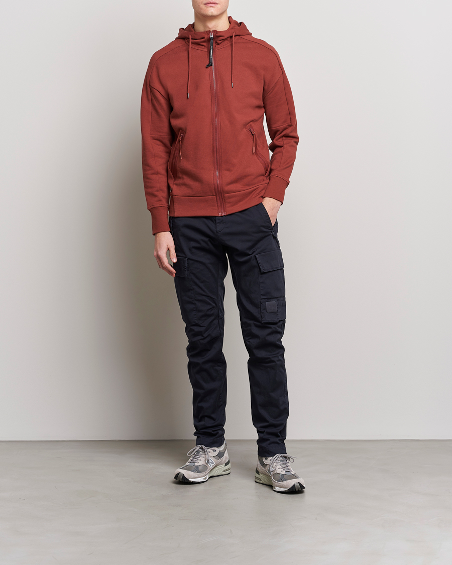 Herr | Tröjor | C.P. Company | Diagonal Raised Fleece Full Zip Goggle Hoodie Rust