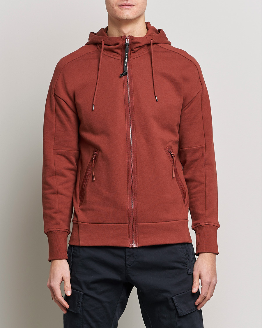 Herr | Tröjor | C.P. Company | Diagonal Raised Fleece Full Zip Goggle Hoodie Rust