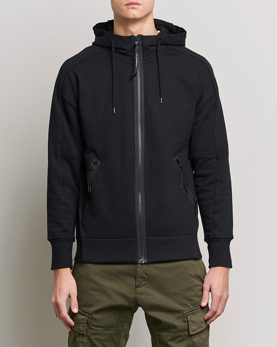 Herr | Huvtröjor | C.P. Company | Diagonal Raised Fleece Full Zip Goggle Hoodie Black