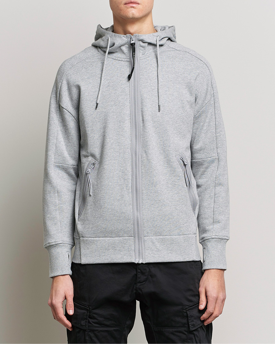 Herr | Huvtröjor | C.P. Company | Diagonal Raised Fleece Full Zip Goggle Hoodie Grey