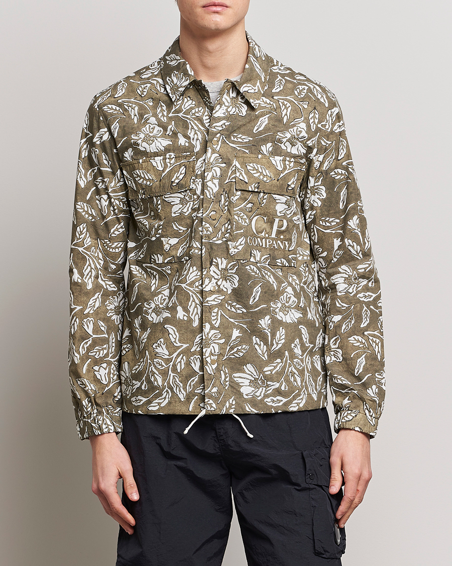 Herr | Skjortor | C.P. Company | Garment Dyed Printed Popline Overshirt Olive
