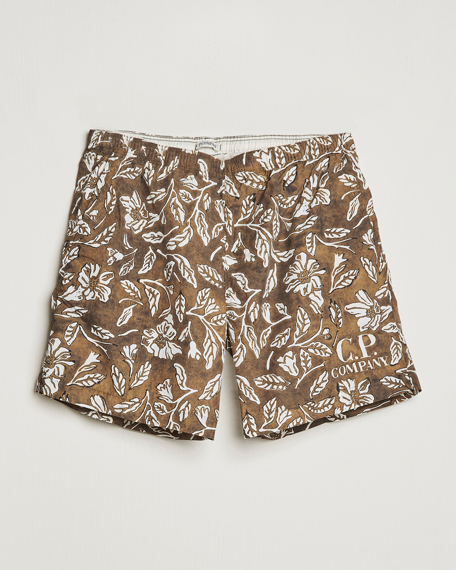 Herr | Badbyxor | C.P. Company | Garment Dyed Flatt Nylon Printed Swimshorts Olive