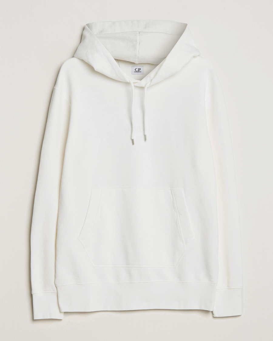 Herr | Tröjor | C.P. Company | Garment Dyed Cotton Fleece Printed Hood White