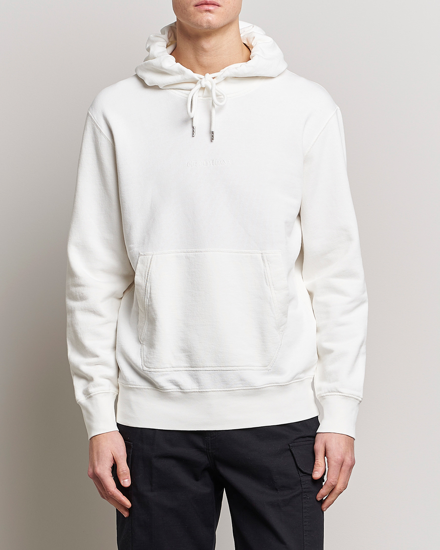 Herr | Tröjor | C.P. Company | Garment Dyed Cotton Fleece Printed Hood White