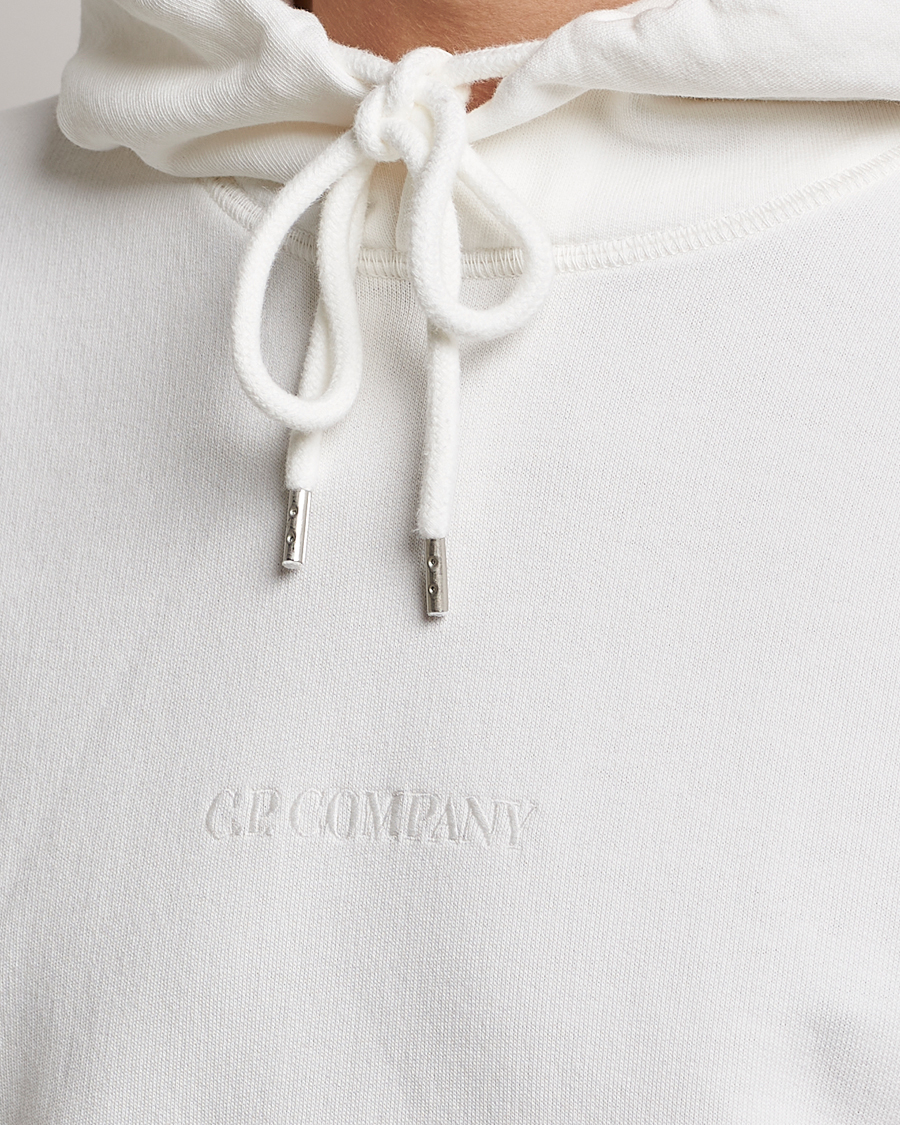Herr | Tröjor | C.P. Company | Garment Dyed Cotton Fleece Printed Hood White