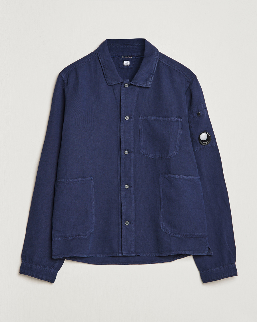 Herr | Skjortor | C.P. Company | Broken Linen/Cotton Garment Dyed Overshirt Navy