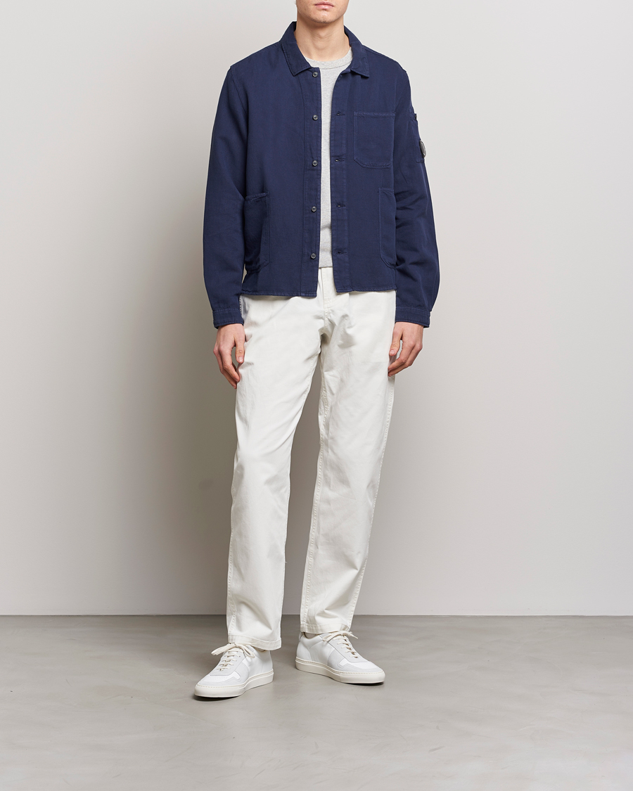 Herr | Skjortor | C.P. Company | Broken Linen/Cotton Garment Dyed Overshirt Navy