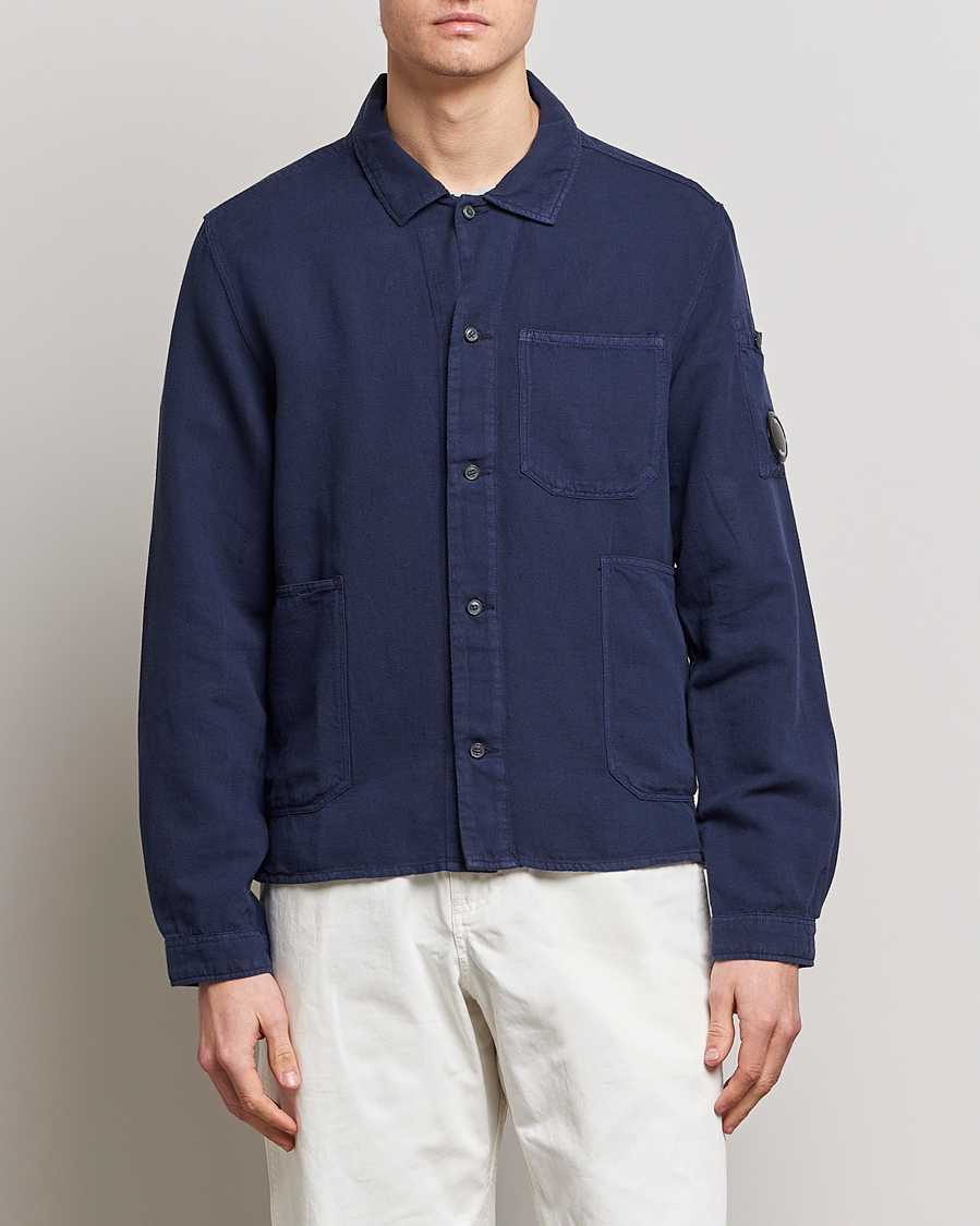 Herr | Skjortjackor | C.P. Company | Broken Linen/Cotton Garment Dyed Overshirt Navy