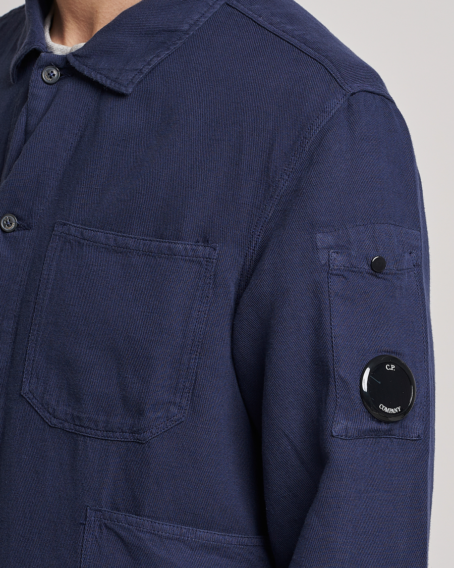 Herr | Skjortor | C.P. Company | Broken Linen/Cotton Garment Dyed Overshirt Navy