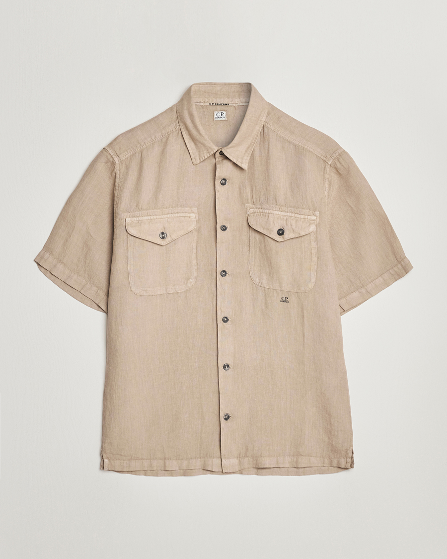 Herr | Skjortor | C.P. Company | Short Sleeve Pocket Linen Shirt Taupe