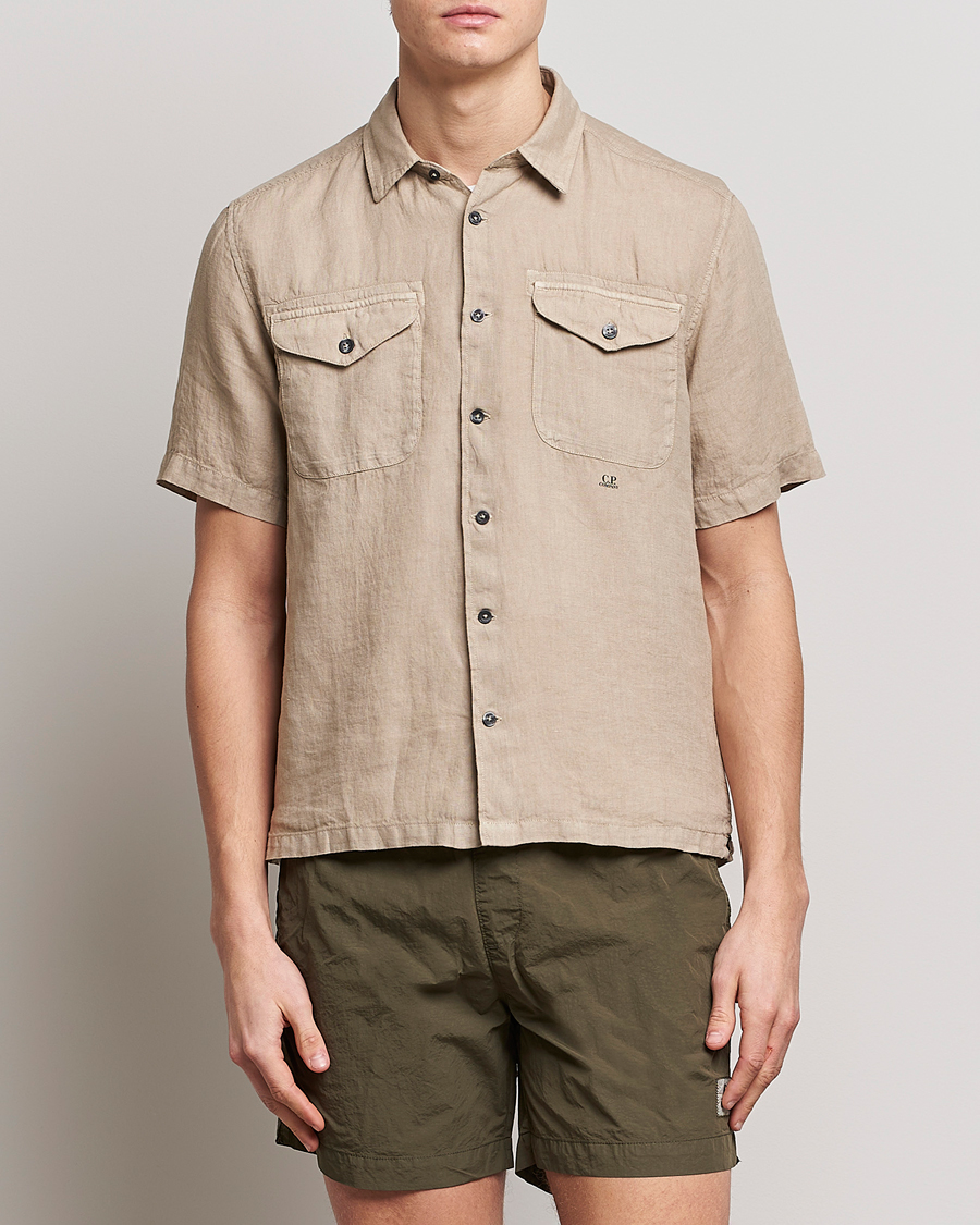 Herr | Kortärmade skjortor | C.P. Company | Short Sleeve Pocket Linen Shirt Taupe