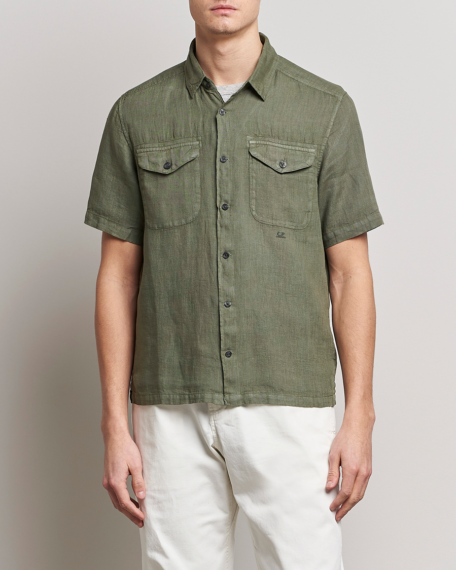 Herr | Skjortor | C.P. Company | Short Sleeve Pocket Linen Shirt Olive